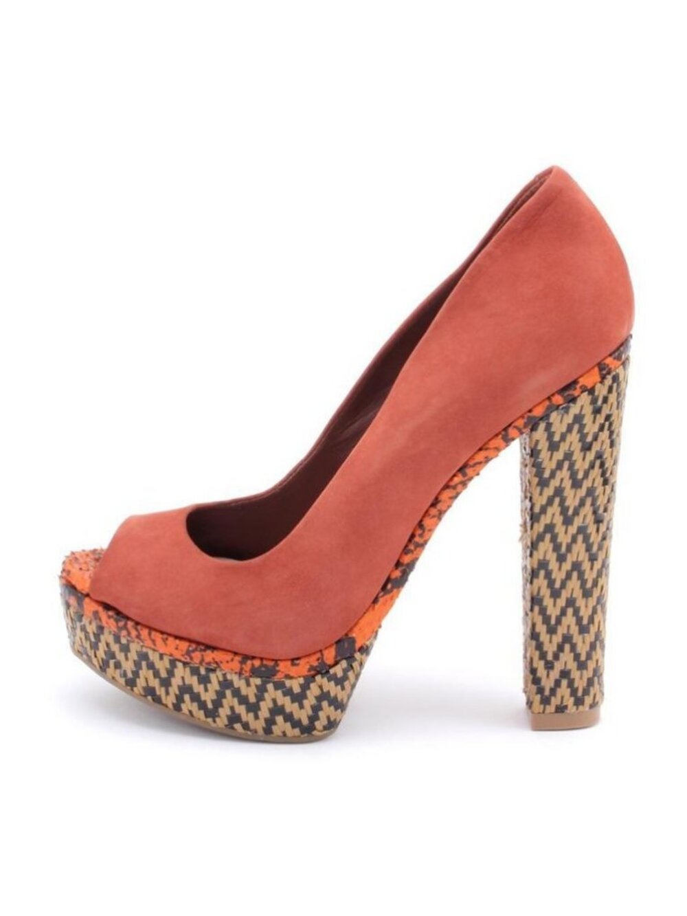 Schutz Cara High Heel Telha Brown Orange Raffia Platform Open Toe Pump Like New